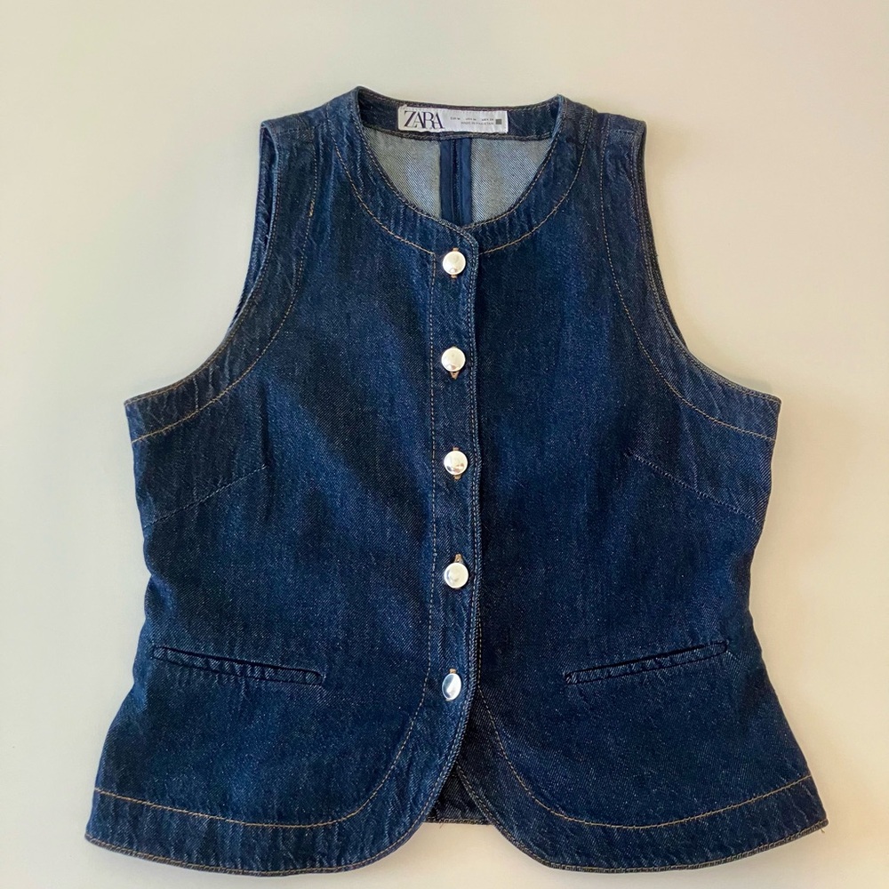 Zara Dark Blue Denim Vest with Buttons